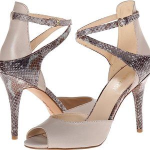 Nine West Doreen Leather Snakeskin Pattern Sandals with Ankle Strap Size 7